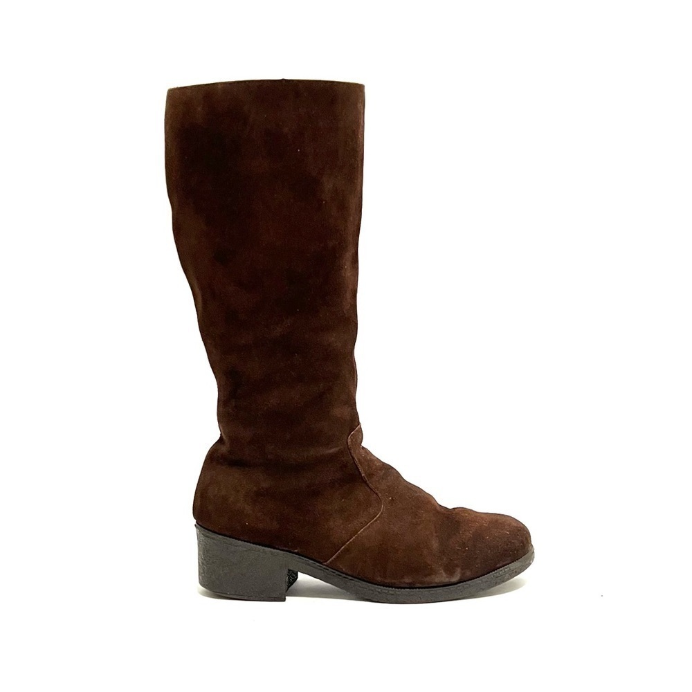 Vintage 1990s women’s brown suede shearling lined knee high winter snow boots